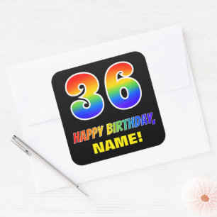 36th Birthday: Bold, Fun, Simple, Rainbow 36 Square Sticker