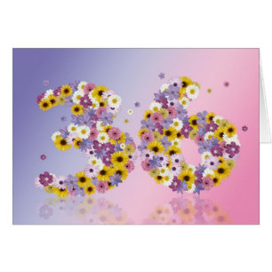 36th birthday card with flowery letters