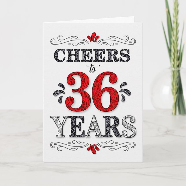 36th Birthday Cheers in Red White Black Pattern Card (Front)
