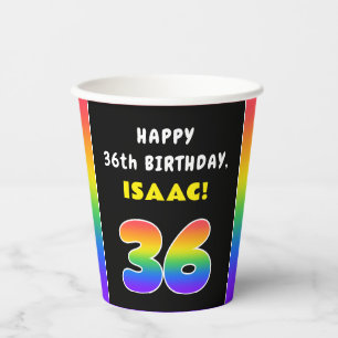 36th Birthday: Colourful Rainbow # 36, Custom Name Paper Cups