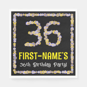 36th Birthday: Floral Flowers Number, Custom Name Napkin