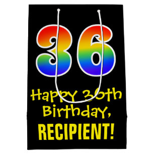 36th Birthday: Fun, Bold, Colourful, Rainbow "36" Medium Gift Bag