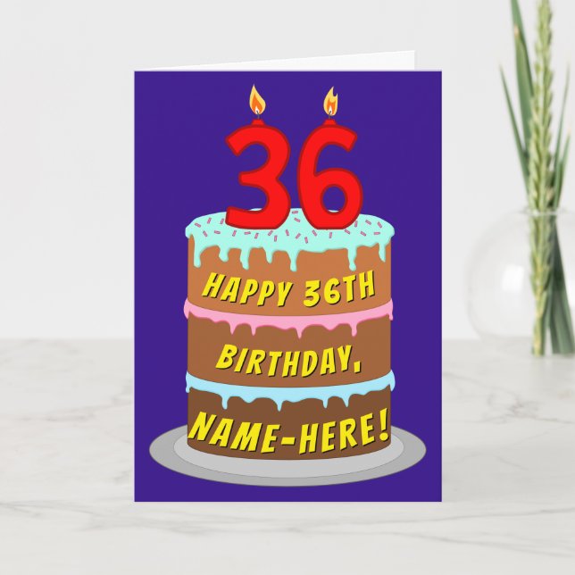 36th Birthday: Fun Cake and Candles + Custom Name Card (Front)