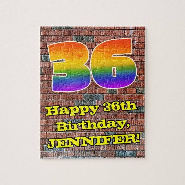 36th Birthday: Fun Graffiti-Inspired Rainbow 36 Jigsaw Puzzle (Vertical)