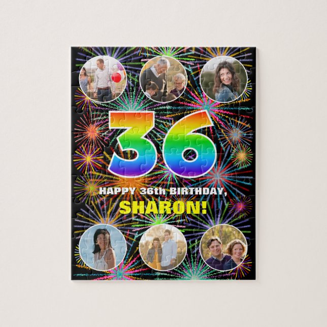 36th Birthday: Fun Rainbow #, Custom Name + Photos Jigsaw Puzzle (Vertical)