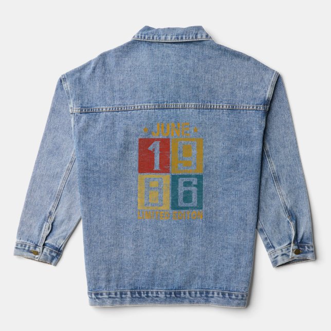 36th Birthday June 1986 Born In 1986 36 Yrs Old Bd Denim Jacket (Back)