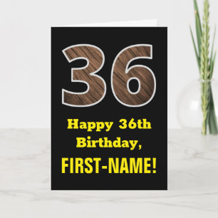 36th Birthday: Name, Faux Wood Grain Pattern "36" Card