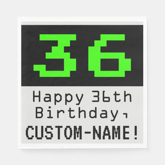 36th Birthday - Nerdy / Geeky Style "36" & Name Napkin (Front)