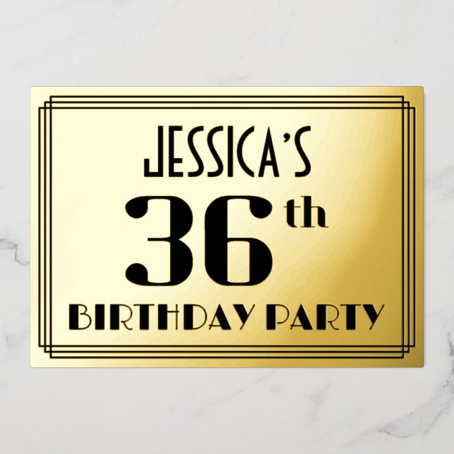 36th Birthday Party: Art Deco Look “36” and Name (Front)