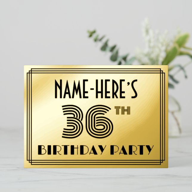 36th Birthday Party — Art Deco Style “36” & Name (Standing Front)