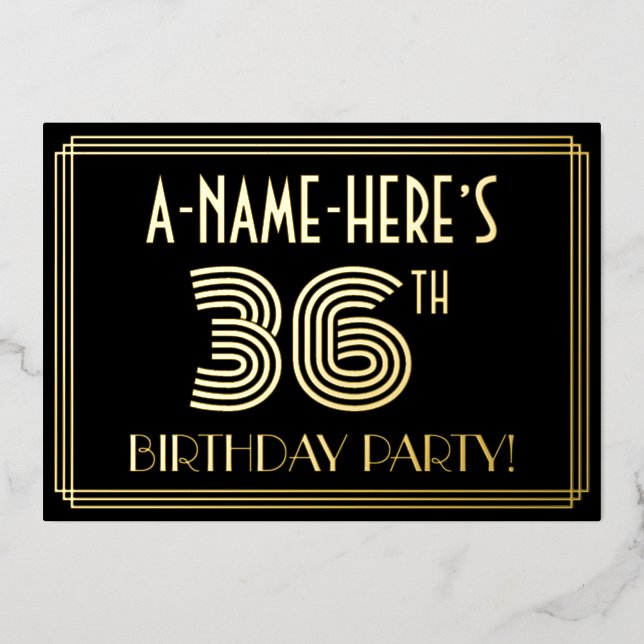 36th Birthday Party — Art Deco Style “36” + Name (Front)