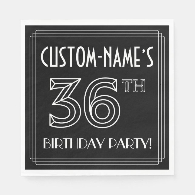 36th Birthday Party: Art Deco Style + Custom Name Napkin (Front)