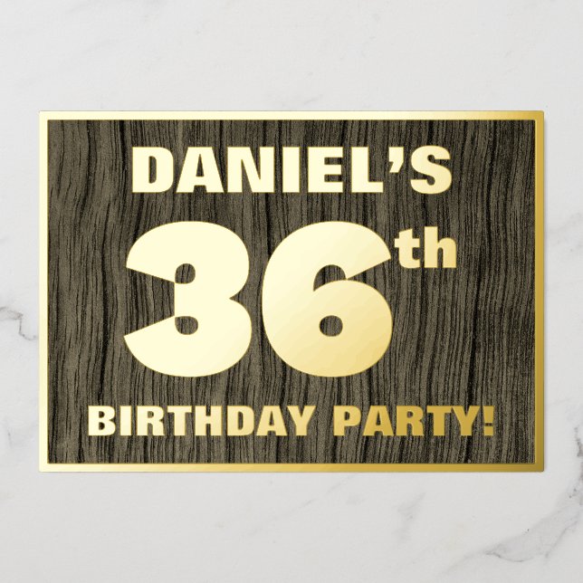 36th Birthday Party: Bold, Faux Wood Grain Pattern (Front)
