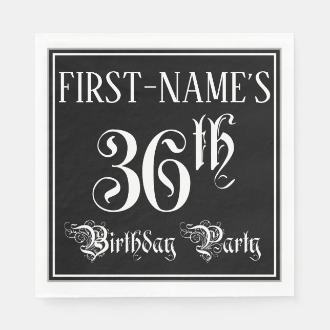 36th Birthday Party — Fancy Script + Custom Name Napkin (Front)