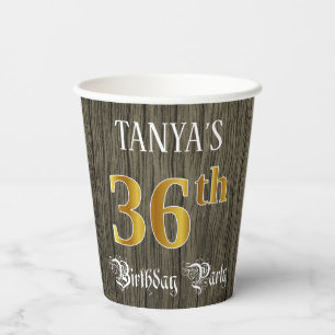 36th Birthday Party — Faux Gold & Faux Wood Looks Paper Cups