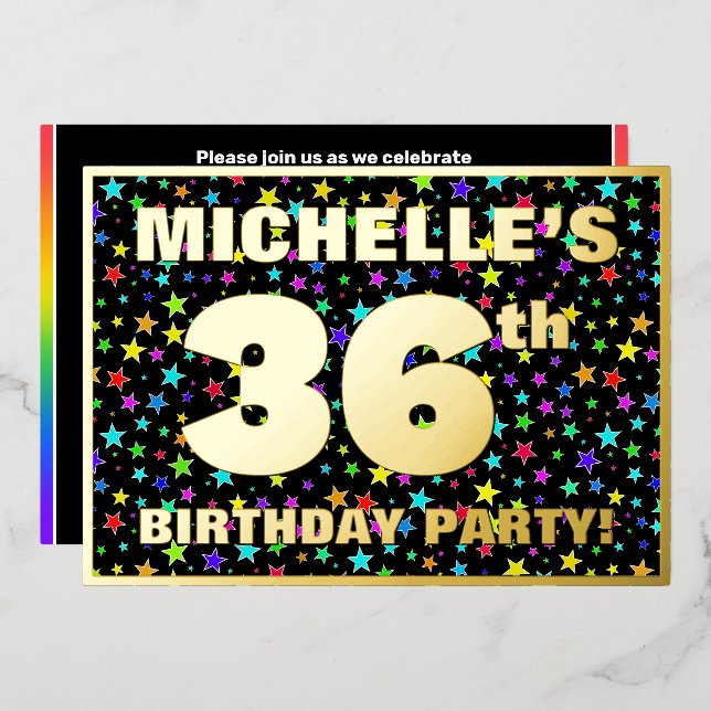 36th Birthday Party — Fun, Colourful Stars Pattern (Front/Back)