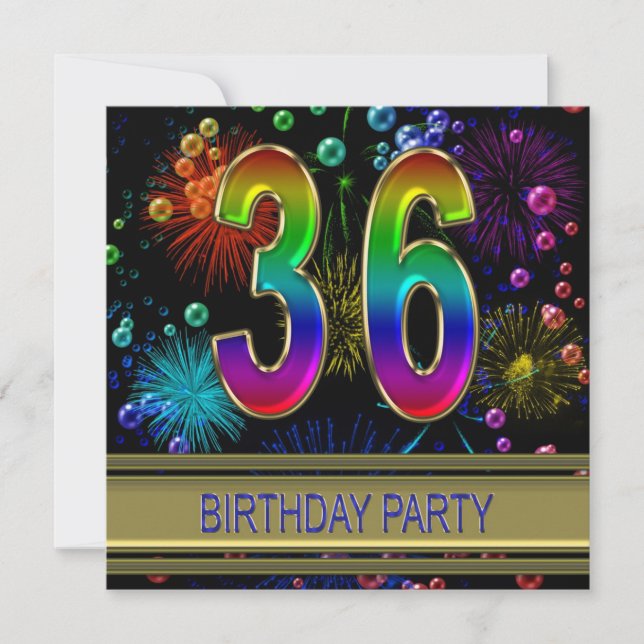 36th Birthday party Invitation with bubbles (Front)