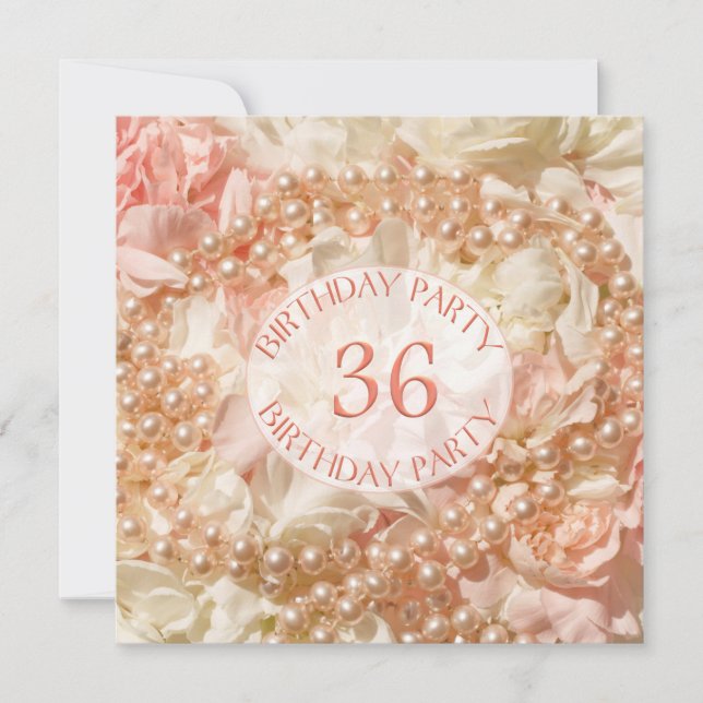 36th Birthday party invitation with pearls (Front)