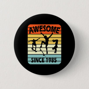 36th Birthday Skateboarding Boy Awesome Since 1985 6 Cm Round Badge