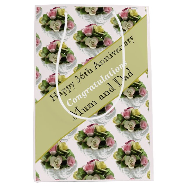 36th Wedding Anniversary bone china, editable Medium Gift Bag (Front)