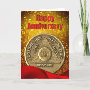 37 Year AA Coin Glitter Happy Anniversary Card