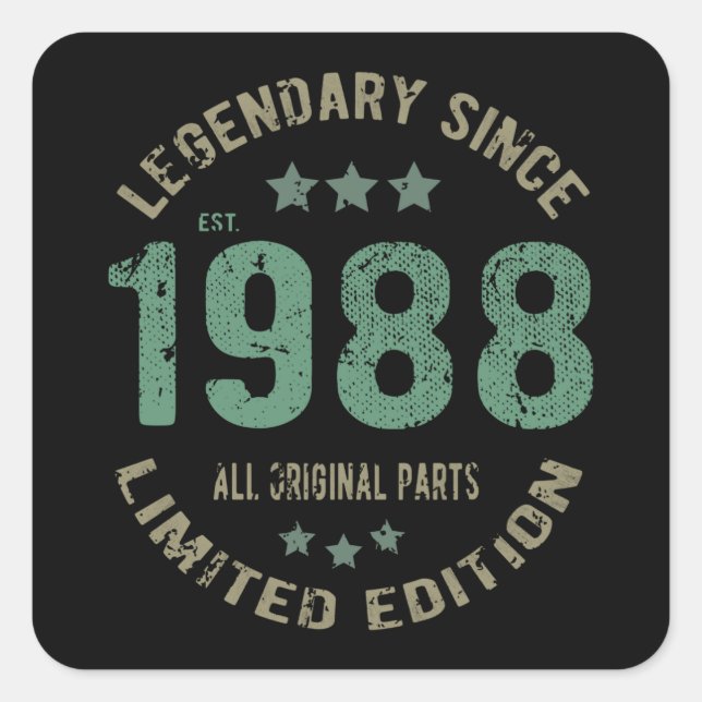 37 Year Old Bday 1988 Legend 37th Birthday Gift Square Sticker (Front)