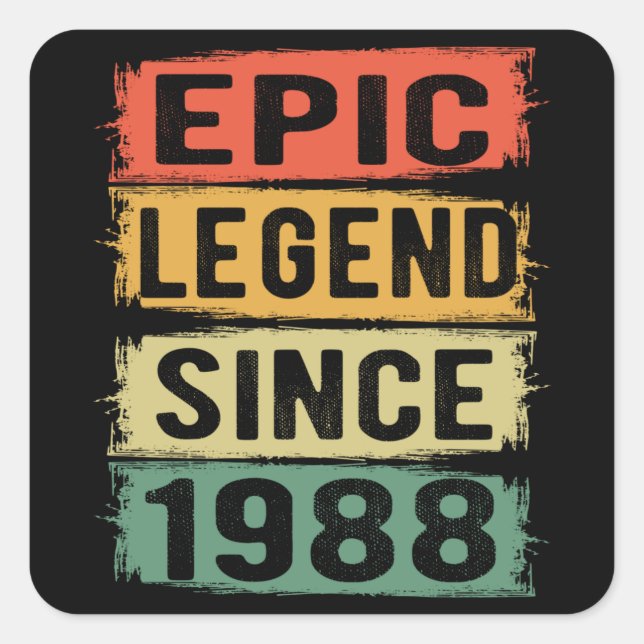  37 Years Old Bday 1988 Epic Legend 37th Birthday Square Sticker (Front)