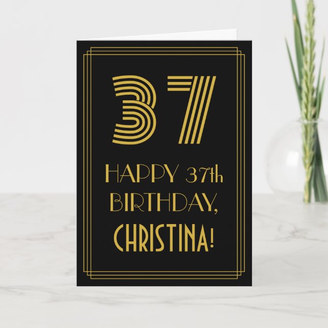 37th Birthday: Art Deco Inspired Look "37" & Name Card (Front)
