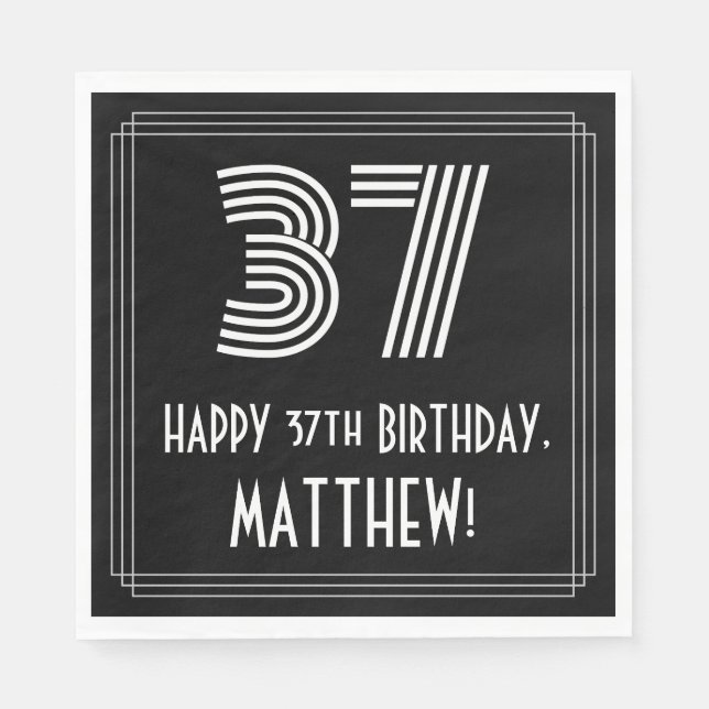 37th Birthday: Art Deco Inspired Look "37" + Name Napkin (Front)