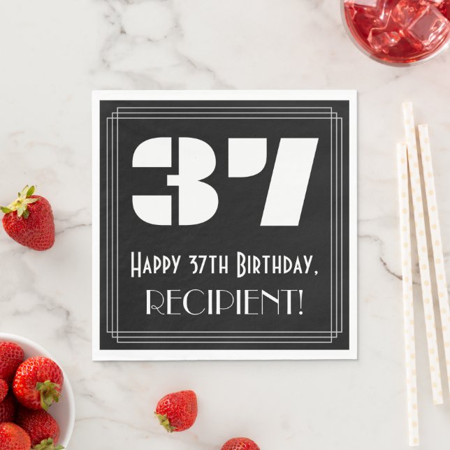 37th Birthday: Art Deco Inspired Look "37" + Name Napkin (Insitu)
