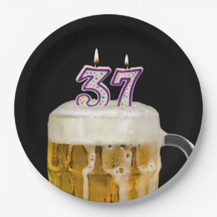 37th Birthday Beer on black Paper Plate