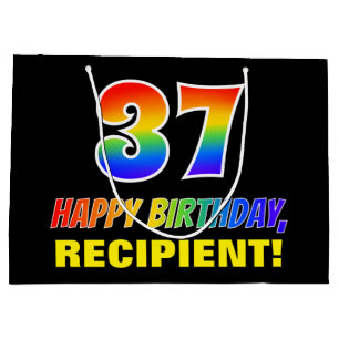 37th Birthday: Bold, Fun, Simple, Rainbow 37 Large Gift Bag
