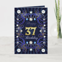 37th birthday card with masses of jewels