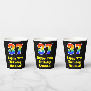 37th Birthday: Colourful, Fun, Exciting, Rainbow 3 Paper Cups