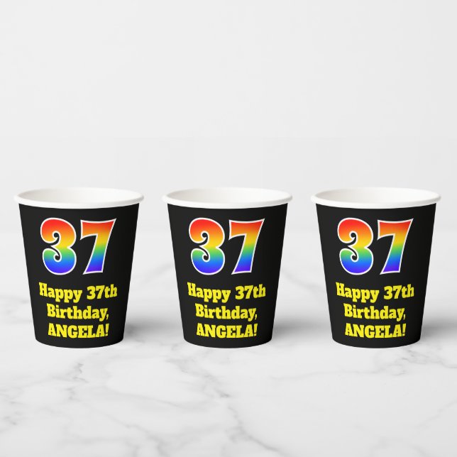 37th Birthday: Colourful, Fun, Exciting, Rainbow 3 Paper Cups (Multi)