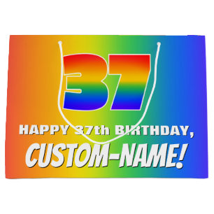 37th Birthday: Colourful, Fun Rainbow Pattern # 37 Large Gift Bag