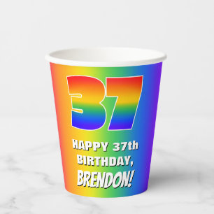 37th Birthday: Colourful, Fun Rainbow Pattern # 37 Paper Cups