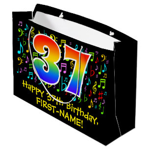 37th Birthday - Colourful Music Symbols, Rainbow 3 Large Gift Bag