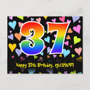 37th Birthday: Fun Hearts Pattern, Rainbow 37 Postcard