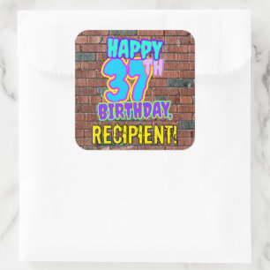 37th Birthday – Fun, Urban Graffiti Inspired Look Square Sticker