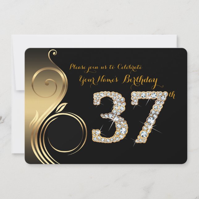 37th,Birthday Invitation,Number Diamond,Photo Invitation (Front)