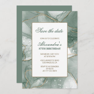 37th birthday invitations Save the date Green