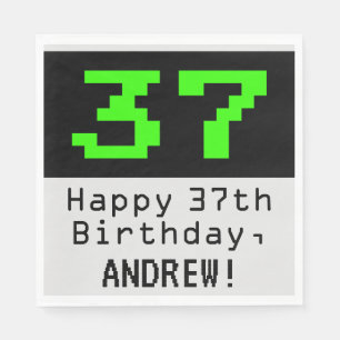 37th Birthday - Nerdy / Geeky Style "37" & Name Napkin