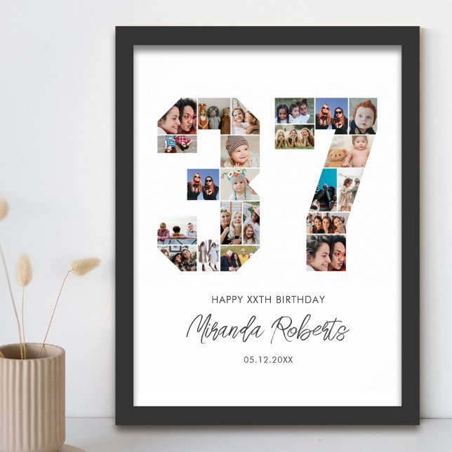 37th Birthday Number 37 Custom Photo Collage Poster (Creator Uploaded)