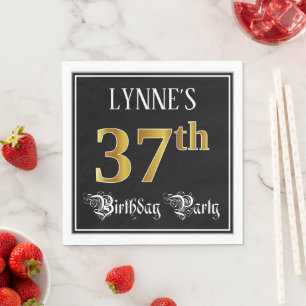 37th Birthday Party — Fancy Script, Faux Gold Look Napkin