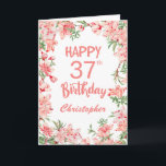 37th Birthday Pink Peach Peonies Watercolor Floral Card<br><div class="desc">37th Birthday Pink Peach Peonies Watercolor Floral Birthday Card. For further customisation,  please click the "Customise it" button and use our design tool to modify this template.</div>