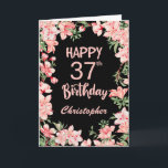 37th Birthday Pink Peach Watercolor Floral Black Card<br><div class="desc">37th Birthday Pink Peach Watercolor Floral Black Birthday Card. For further customisation,  please click the "Customise it" button and use our design tool to modify this template.</div>