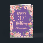 37th Birthday Purple Pink Peach Watercolor Floral Card<br><div class="desc">37th Birthday Purple Pink Peach Watercolor Floral Birthday Card. For further customisation,  please click the "Customise it" button and use our design tool to modify this template.</div>