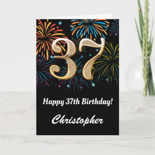37th Birthday Rainbow Fireworks Black and Gold Card