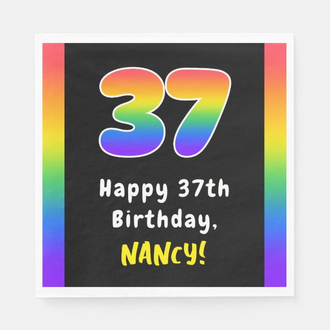 37th Birthday: Rainbow Spectrum # 37, Custom Name Napkin (Front)